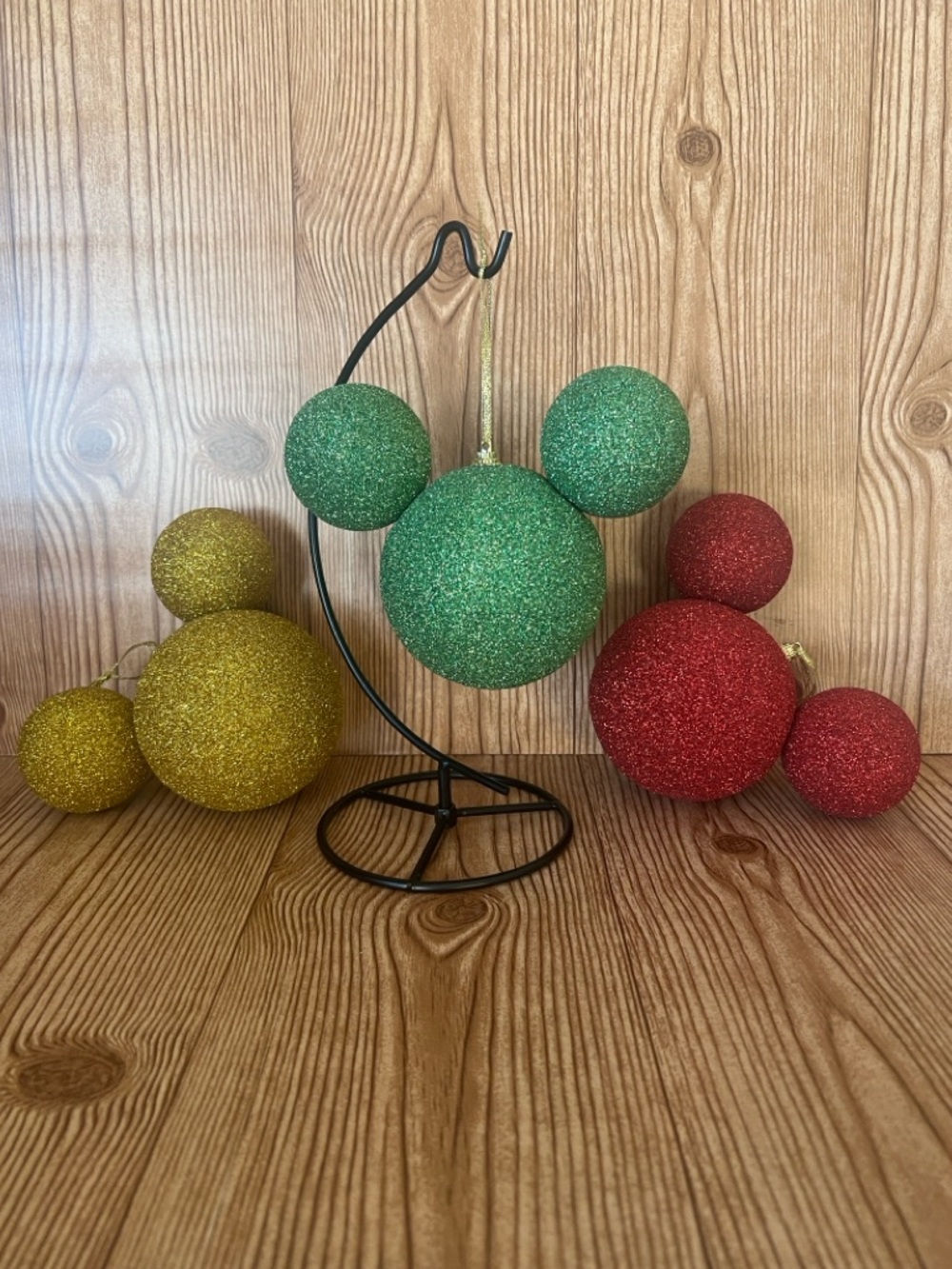 Handmade Disney Inspired Classic Mickey Mouse XL Glitter Icon Ornament Set of 3